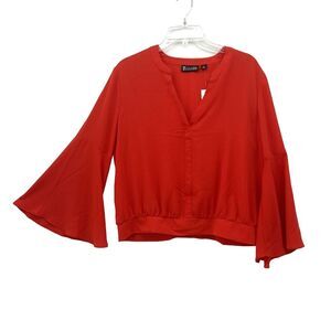 New York & Company Red Women's Blouse with Flared Sleeves NWT
